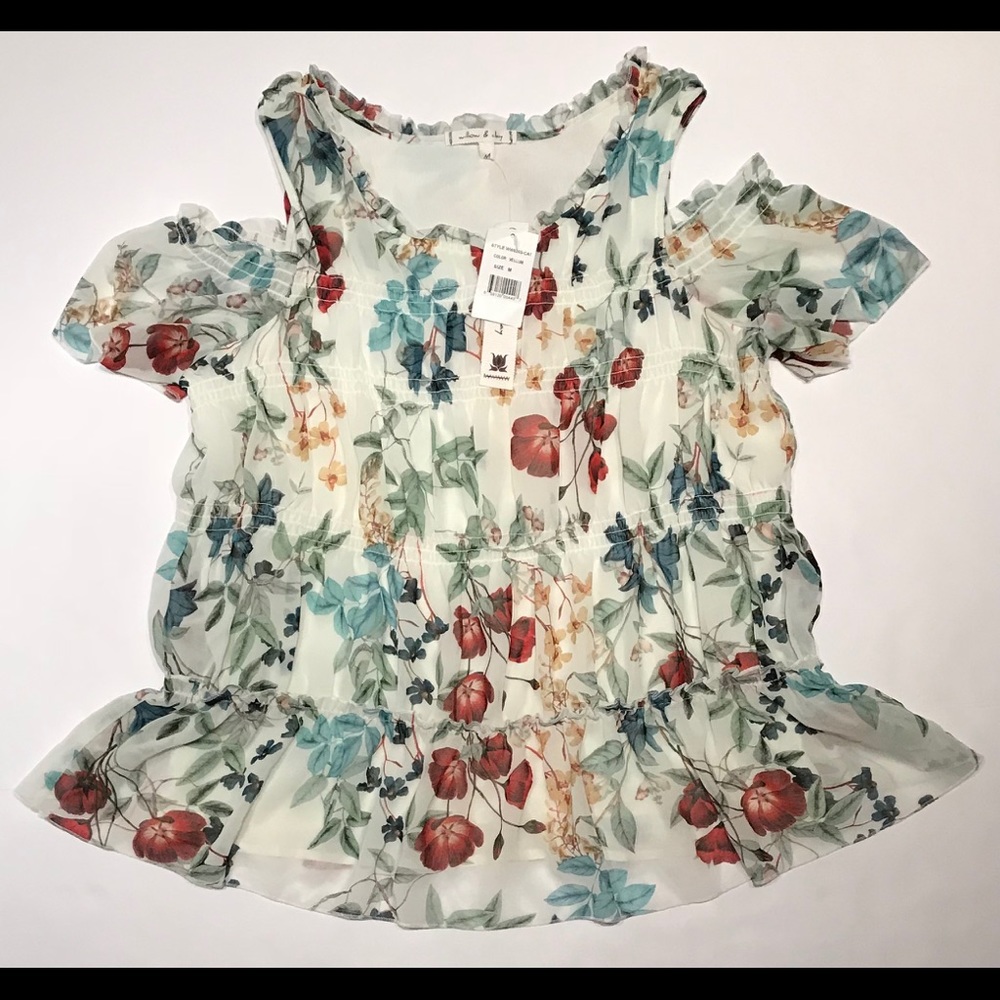 Willow & Clay Cold Shoulder Top Blouse Floral Sz M - Picture 3 of 8